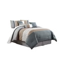 thumbnail image 1 of 11-Pc Wylie Geometric Embroidery Herringbone Embossed Pleated Stripe Comforter Curtain Set Slate Blue Gray Khaki White King, 1 of 2