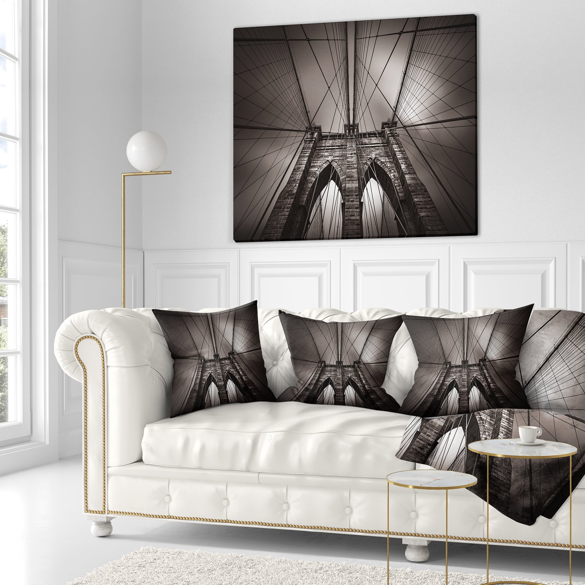 Designart Brooklyn Bridge in NYC USA - Throw Pillow - 18x18