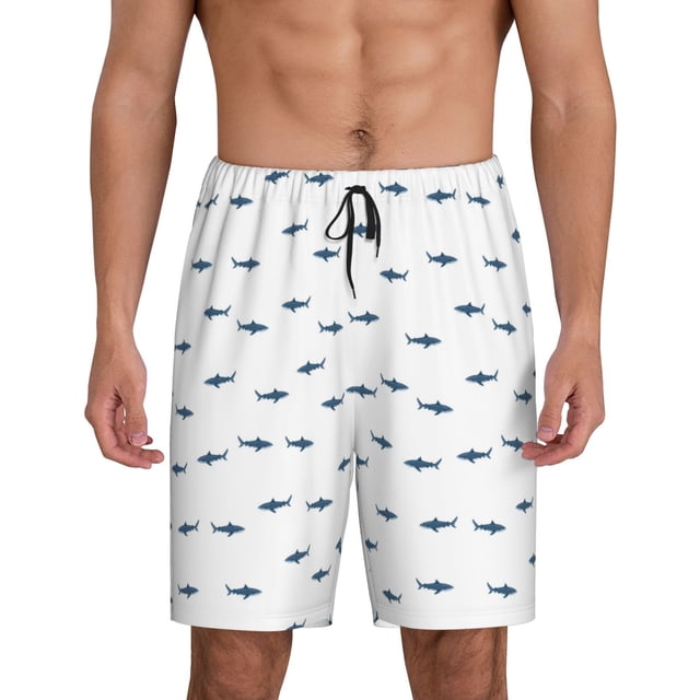 Balery Cute Shark Pantalones cortos de pijama de punto de algodón para hombre con cinturilla y bolsillos-Medium