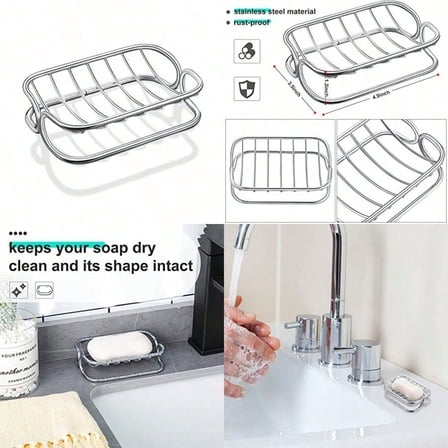 Soap Dish Stainl Steel Bathroom Bar Soap Holder for Shower Rust Proof Metal Self Draining Sponge Shelf Tray for Kitchen Sink