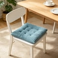 thumbnail image 5 of Thick Striped Corduroy Square Seat Cushion with Fixed Ties 38x38cm Office Dining Window Futon Chair Pad,Blue, 5 of 6