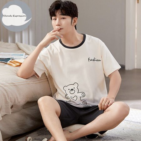 

QWZNDZGR Summer Pyjamas Cotton Cartoon Women s Pajama Sets Couple Stripe Sleepwear Mujer Pyjamas Nightwear Mens Pajamas 3XL Home Clothing