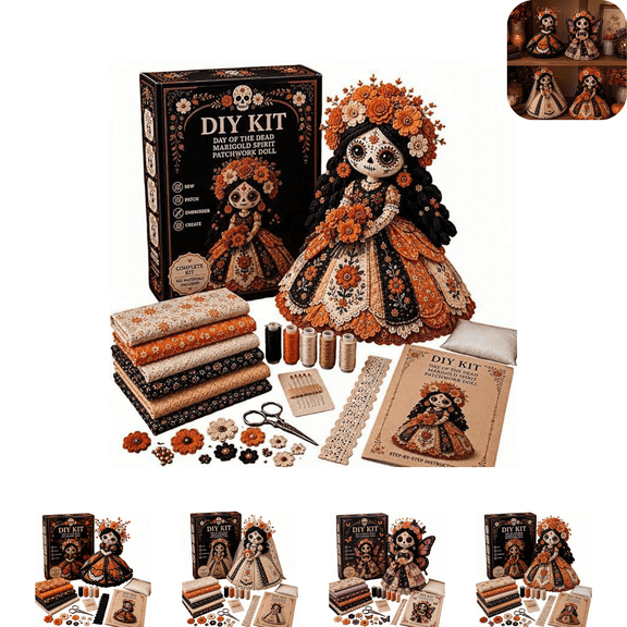 Day of the Dead Patchwork Doll DIY Kit, Skeleton Bride Butterfly Spirit Catrina Doll Sewing Kit, Autumn Day of Dead Themed Handmade Collector Gift A