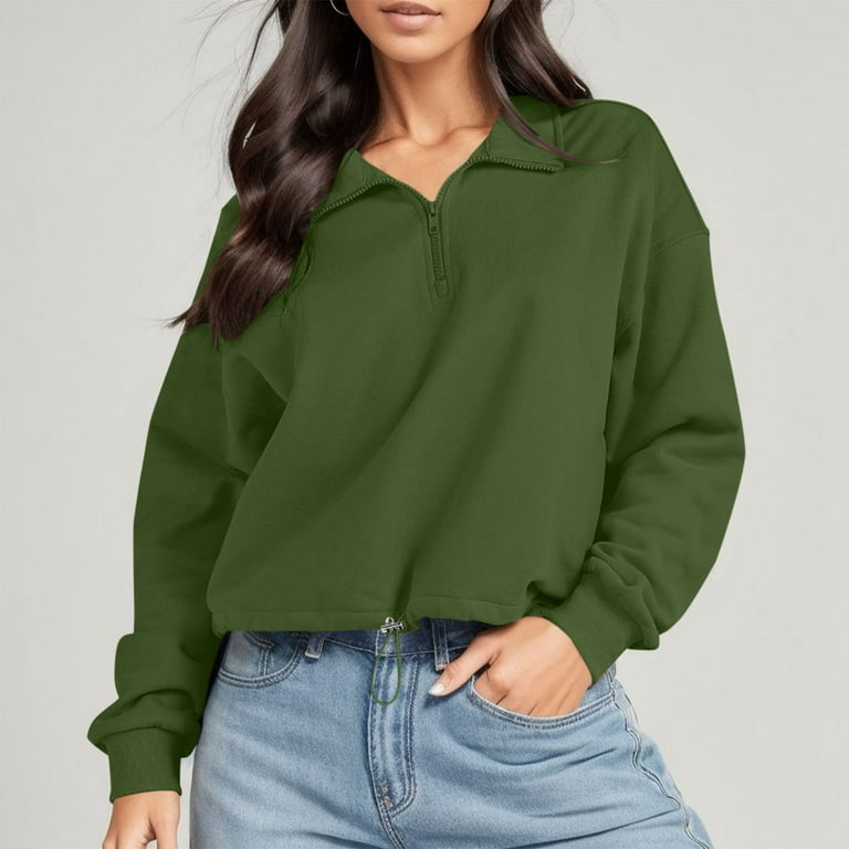 Lmtime Women's Half Zip Crop Sweatshirt Workout Crop Tops