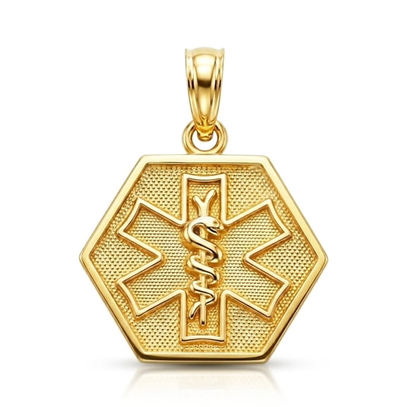 Charm America - Gold Caduceus Medical ID Charm - 10 Karat Solid Yellow Gold