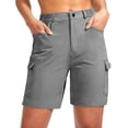 thumbnail image 3 of Womens Shorts with Button Closure, Elastic Waist Multi-Pockets Shorts, Casual Solid Color Cargo Shorts, Summer Outdoor Hiking Jogging Athletic Work | VerBelle,Gray M, 3 of 9
