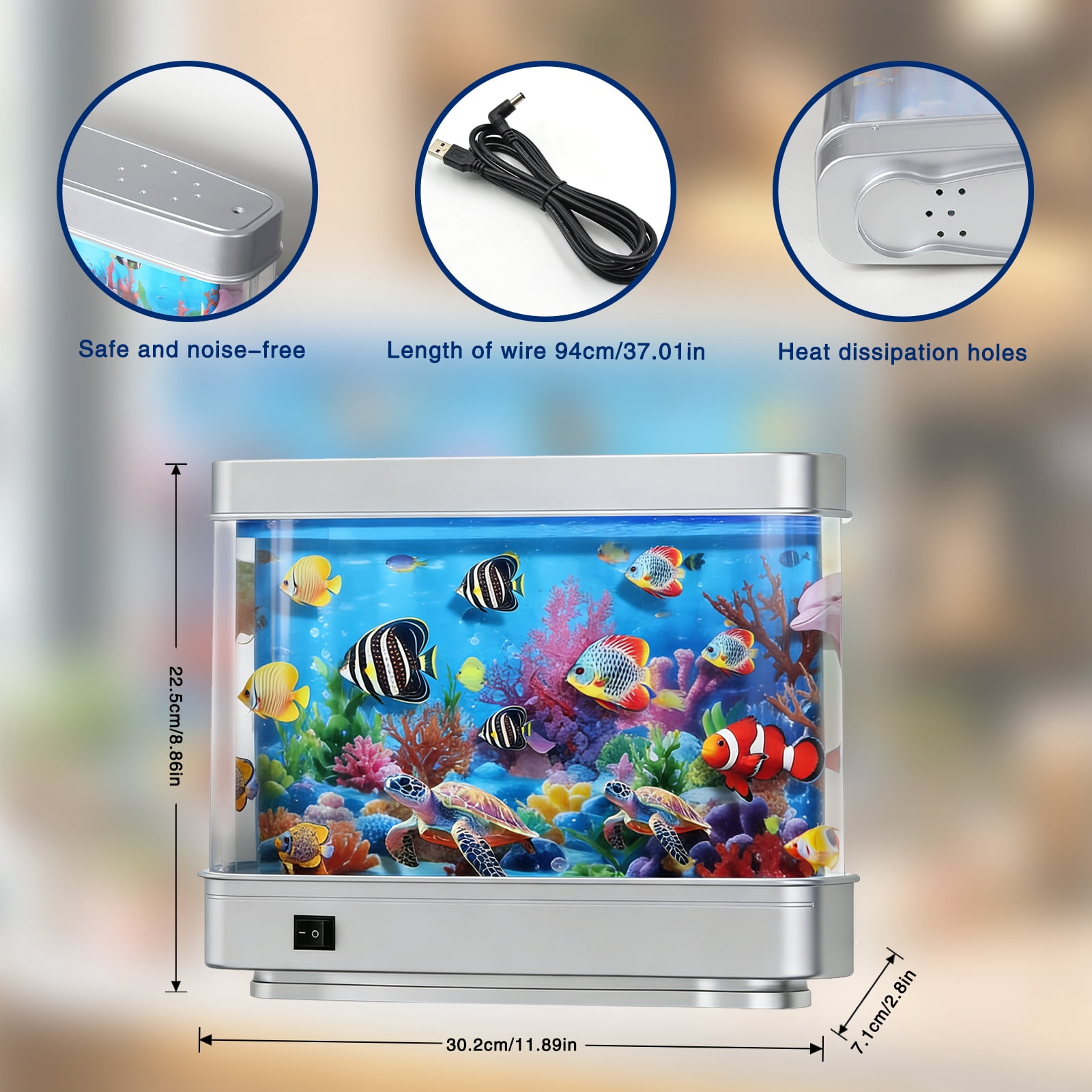 Artificial Fish Tank Virtual Ocean Toy - Mini Office Desk Aquarium, Colorful Aquarium, Motion Lamp Night Light with Pink dolphin, Fun Gift for Kids and Adults