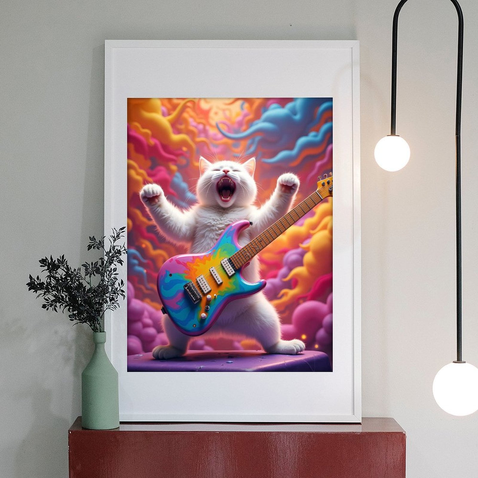 Diamond Art Kits for Adults - 5d Cat Rocking Colorful Guitar Diamond Painting for Adults, Diamond Art for Adults Beginners, Diamond Painting Kits for Adults for Home Wall Decor