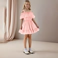 thumbnail image 4 of Efsteb Off Shoulder Dresses for Girls Spaghetti Strap Ruffle Solid Mini Dress Kids Summer Beach Vacation Sundresses (Pink,4 Years), 4 of 7