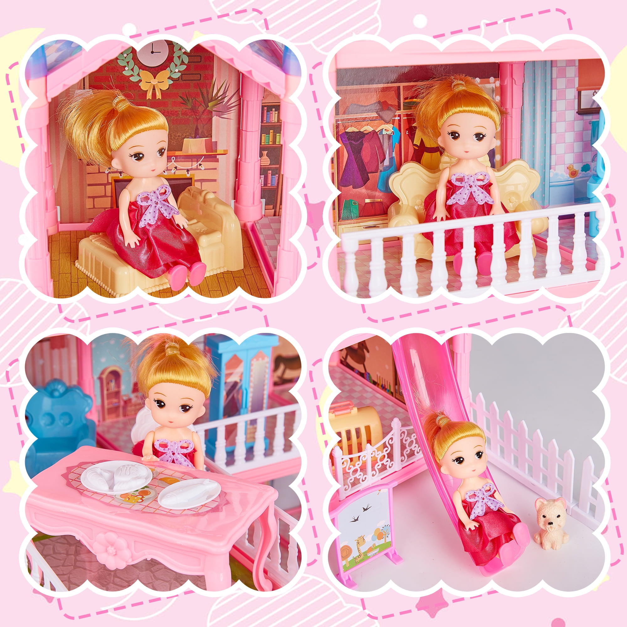 149 Piece Set Doll House for Girls,Dreamhouse, Princess Castle Set with  Fully Furnished Fashion Dollhouse,Simulation Play House with  Accessories,Gift Toy for Kids Ages 3 +