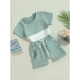 thumbnail image 3 of Bagilaanoe 2pcs Toddler Baby Boy Short Pants Set Short Sleeve Patchwork T-shirt Tops + Shorts 6M 12M 18M 24M 3T Kids Casual Summer Outfits, 3 of 9