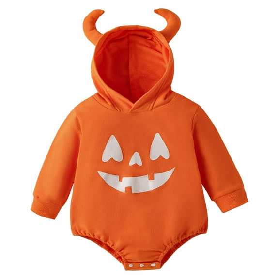 HWJAD Cotton Pumpkin Hoodie for Baby Girl Boy Halloween Sweatshirt Newborn Bubble Romper Fall Clothes