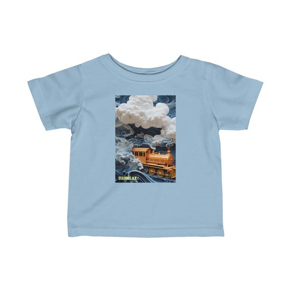 Infant Fine Jersey T-Shirt Train w/Puffy White Coulds Blue Waves 016