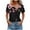 Black 01, variant on Womens Summer Tops Short Sleeved Dressy T-Shirts Button Decoration V Neck Shirts Fashion Floral Printing Blouses Casual Loose Pullover Tops