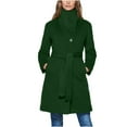 thumbnail image 6 of RRMuAzgs Women's Notch Lapel Collar Coat Solid Color Button Down Wool Coats Long Sleeve Casual Fall Winter Long Overcoat with Belt, 6 of 9