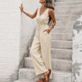 thumbnail image 5 of PWPSG Women Casual Jumpsuit V Neck Sleeveless Button Front Drawstring Waist Wide Leg Trousers Yellow XL, 5 of 8