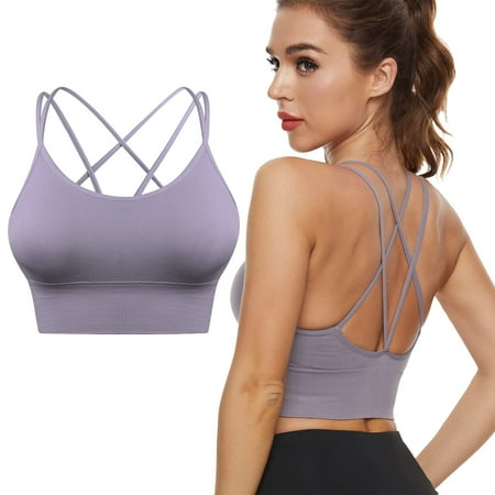 

Padded Comfortable Workout Bras Purple Cross Back Sports Bras with Low Impact for Women Strappy Yoga Bra for Indoor Outdoor Running Fitness XXL Size
