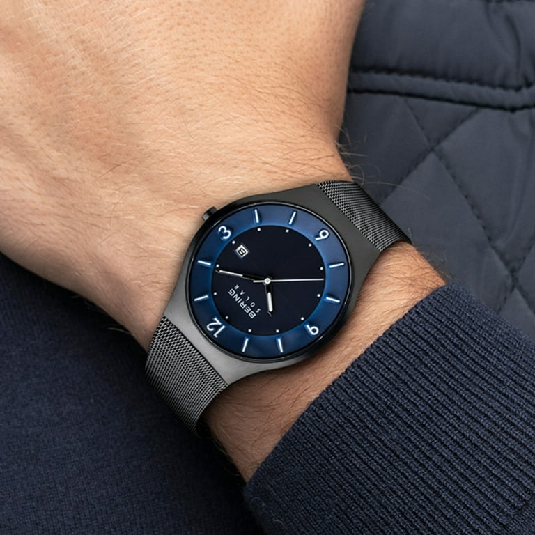 Bering Men's 14440-393 Solar Blue Dial Blue Mesh Bracelet Watch