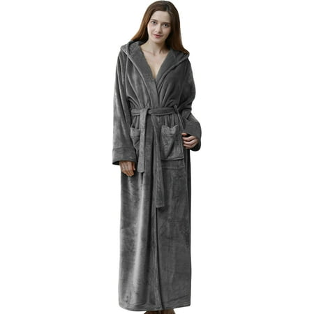 

Magazine Men Women s Robe with Hood Winter Warm Full Length Plush Fleece Bathrobe Shower Pajamas for Couple