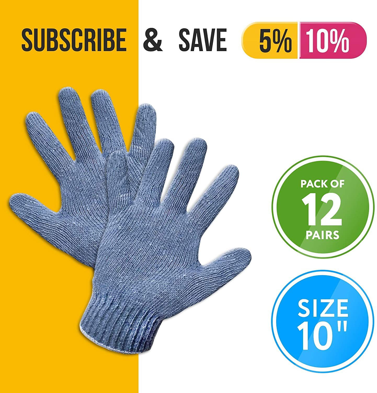 12 Pairs Of Men's Cotton Knitted Gloves 7 Gauge Working Safety Gloves 600g/Dozen 