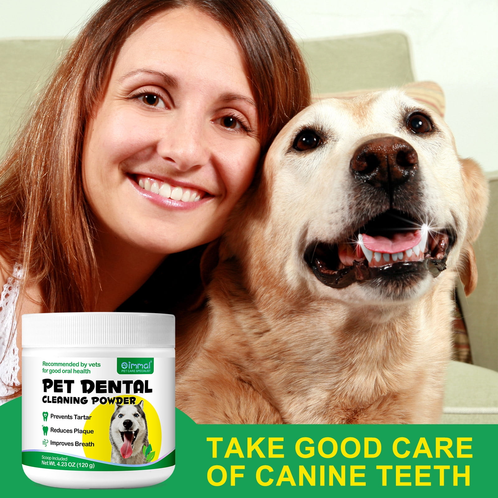 Oimmal Dog Teeth Cleaning Powder, Dog Breath Freshener, Dog Tartar Remover for Teeth with Probiotics, 120g*2 Pack