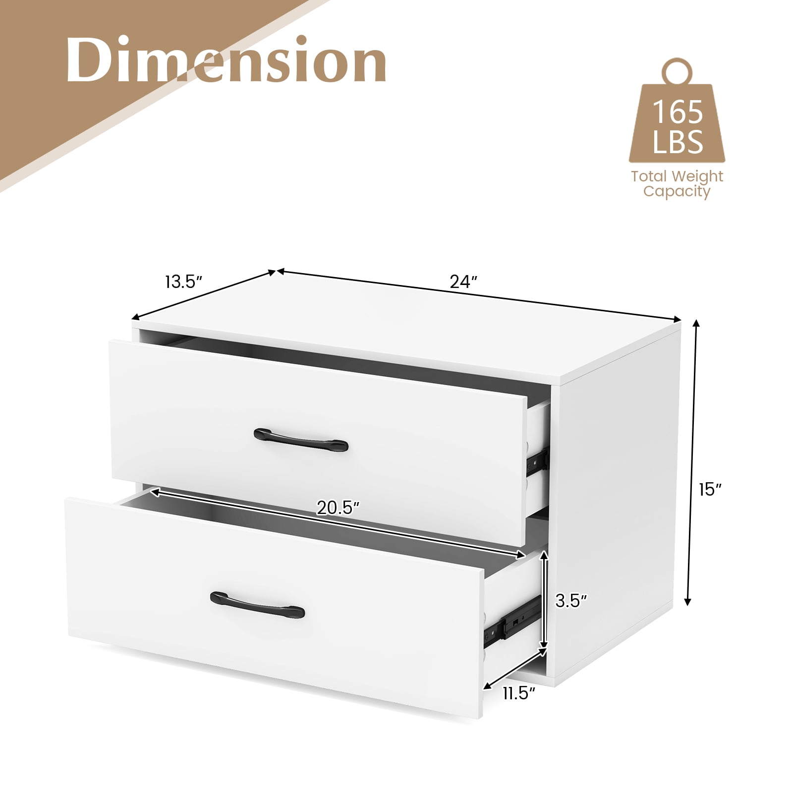 Costway 2-Drawer Dresser Stackable Horizontal Storage Organizer w/Handles White