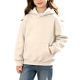 thumbnail image 2 of DJDLJWCJ Big Girls Long Sleeve Hoodie Solid Color Warm Pullover Sweatshirt Stretch Soft Comfy Hooded Sweatshirts Beige Size 2T, 2 of 9