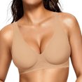 thumbnail image 3 of Voska Women's Jelly Bras Wireless Deep V Bralette Push Up T-shirt Bras Comfortable Full Coverage Invisible Soft Bra Brown 32, 3 of 7
