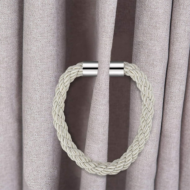 Mikewe 2 Pcs Strong Magnetic Curtain Tiebacks Decorative Rope Holdbacks Convenient Ties Backs No Need Drilling Beige