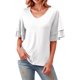 thumbnail image 1 of Camiseta elegante de mujer con cuello en V y mangas con volantes: ropa informal de verano, tejido transpirable, fácil de cuidar, 1 of 6