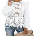 thumbnail image 1 of PENGXIANG Women Lace Hollow Blouses Ruffles Fly Sleeve Flowers Shirts White S, 1 of 5
