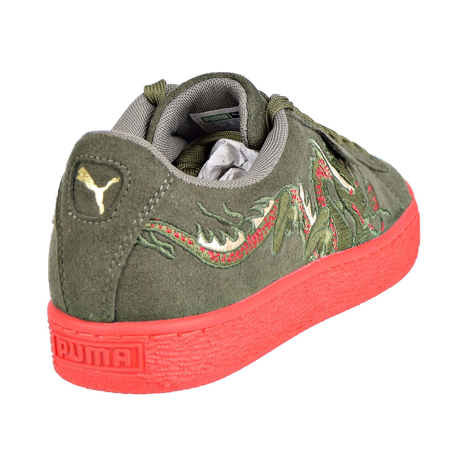 Puma Court Classic Dragon Patch Men's Shoes Burnt Olive/High Risk Red 368359-01 - image 3 of 6