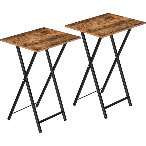 Folding TV Tray Table, Set of Two Small Space Side Tables, Industrial Style Snack Table, Brown