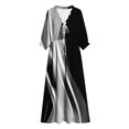 thumbnail image 4 of Ayolanni V-Neck Dresses for Women 3/4 Sleeve Geometric Print A-Line Maxi Dress Dressy Work Formal Ruffle Long Dress Black L, 4 of 7