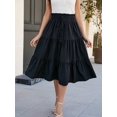 thumbnail image 6 of Women Black Solid Layered Pleated Skirt with Elastic Waistband, Flowy Casual Vacation Skirt, Comfortable High-Drape Bottom Garment for Spring Outdoor Trips, Sightseeing and Daily Leisure Styling, 6 of 7