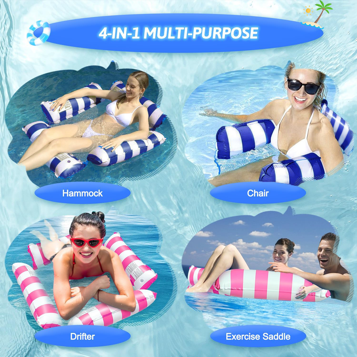 BN-LINK 4-in-1 Inflatable Pool Float Hammock, 2-Pack photo 2