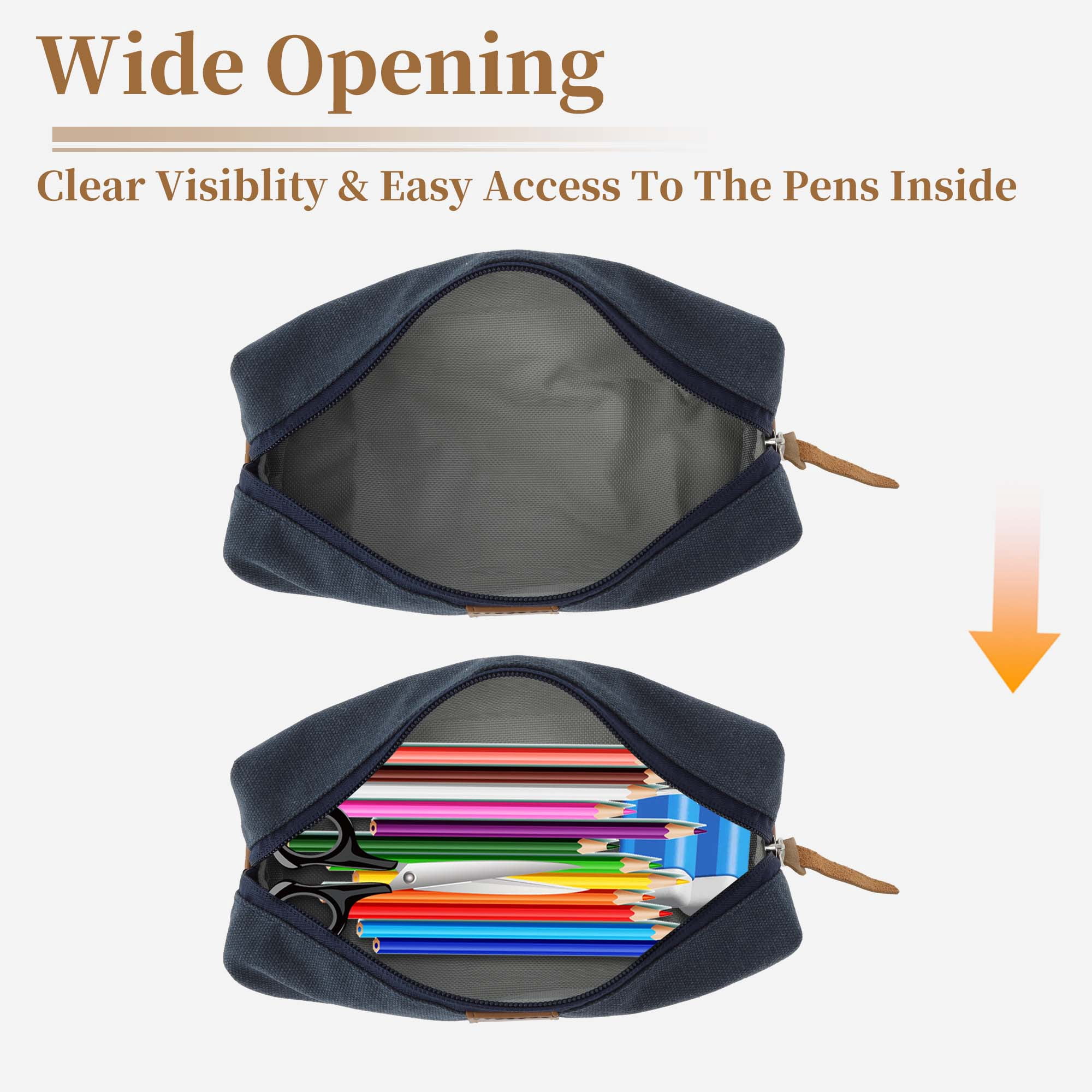 Unique Bargains Oxford Patchwork Style Aesthetic Pen Bag Organizer Dark Blue