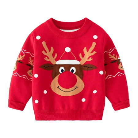 

Toddlers Christmas Sweatshirts Long Sleeve Elk Cartoon Pattern Sweaters