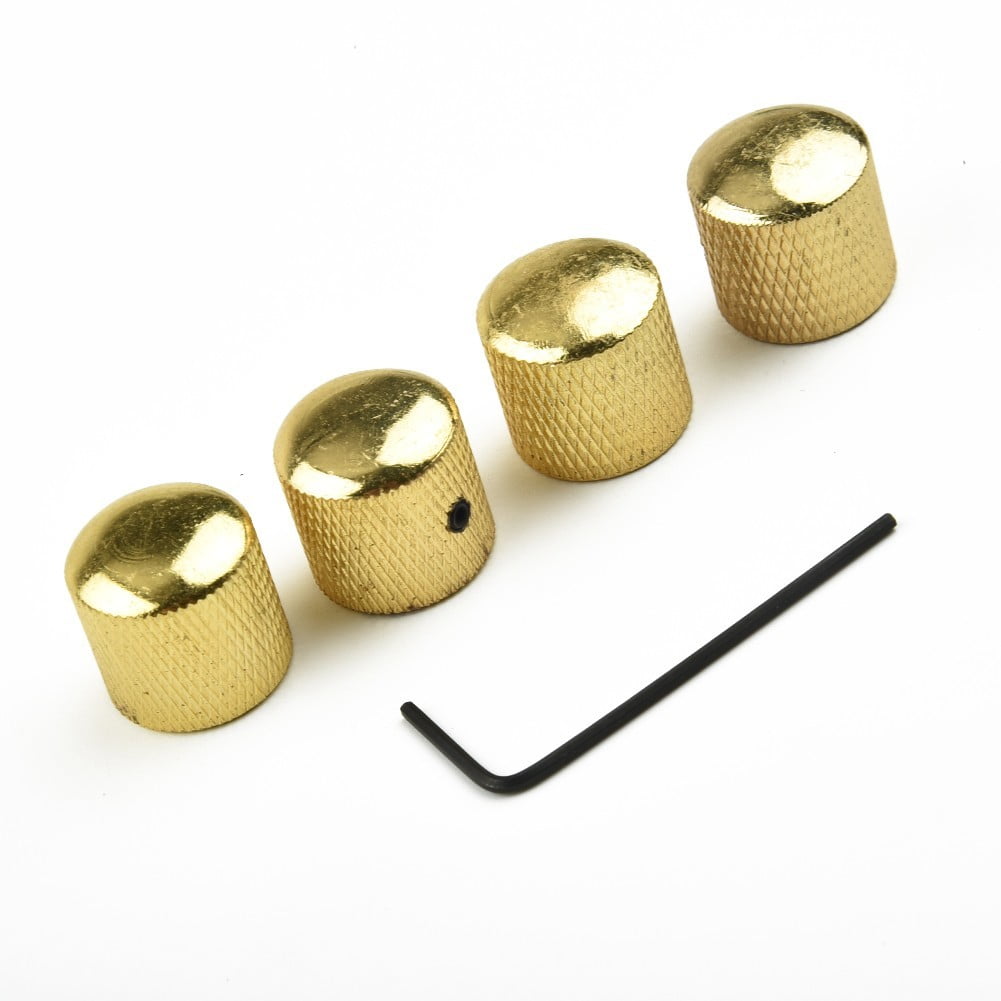 4 X Black Barrel Knob for Bass/Telecaster Guitars Domed Knurled Volume Tone Knob