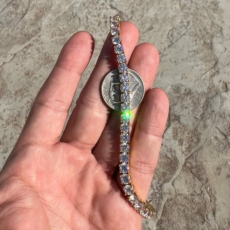 Gold Bracelet Tennis Mens Womens Row Iced CZ Tennis Bracelet 14k