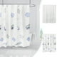 thumbnail image 1 of Cortina de ducha de plástico impermeable 71x79 pulgadas - Patrón de estrella y concha blanca, 12 pelajes, forro de baño resistente a moho para bañera, 1 of 6