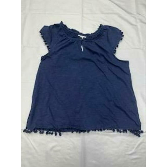 MSRP $40 Charter Club Pom-Pom-Trim Top Blue Blouse Size XL