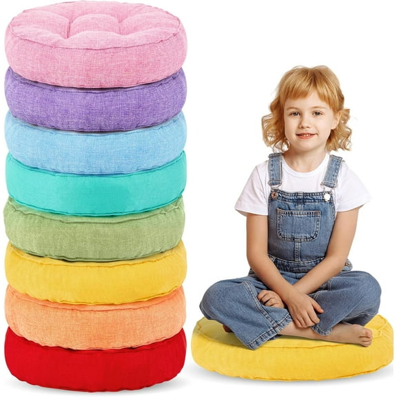 8 Pcs Floor Cushions for Kids Floor Pillows Flexible Seating Cushions 3.5'' Thick Flexible Seating Classroom Furniture Meditation Seat Pillows for Home Nursery Yoga Decor(Multicolor,Round)