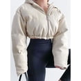 thumbnail image 6 of Franhais Women's Coat Puffer Crop Hood Coat, Solid Color Long Sleeve Zipper Closure Loose Warm Thicken Overcoat Jacket for Winter, 6 of 9