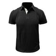 thumbnail image 2 of Lovzfmll Shirts for Men, Men's Casual Summer Solid Color Tees Golf Stylish Tops Shirts Classic Button Basic Short Sleeve Shirt Beefy Muscle V-Neck Basic Tee Turndown Collar Blouse Shirt Black M, 2 of 6