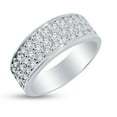 thumbnail image 3 of Solid 14k White Gold 7.5mm Round Cut Wide Three Row Pave Set Anniversary Ring Wedding Band CZ Cubic Zirconia 1.50cttw. , Size 6, 3 of 7