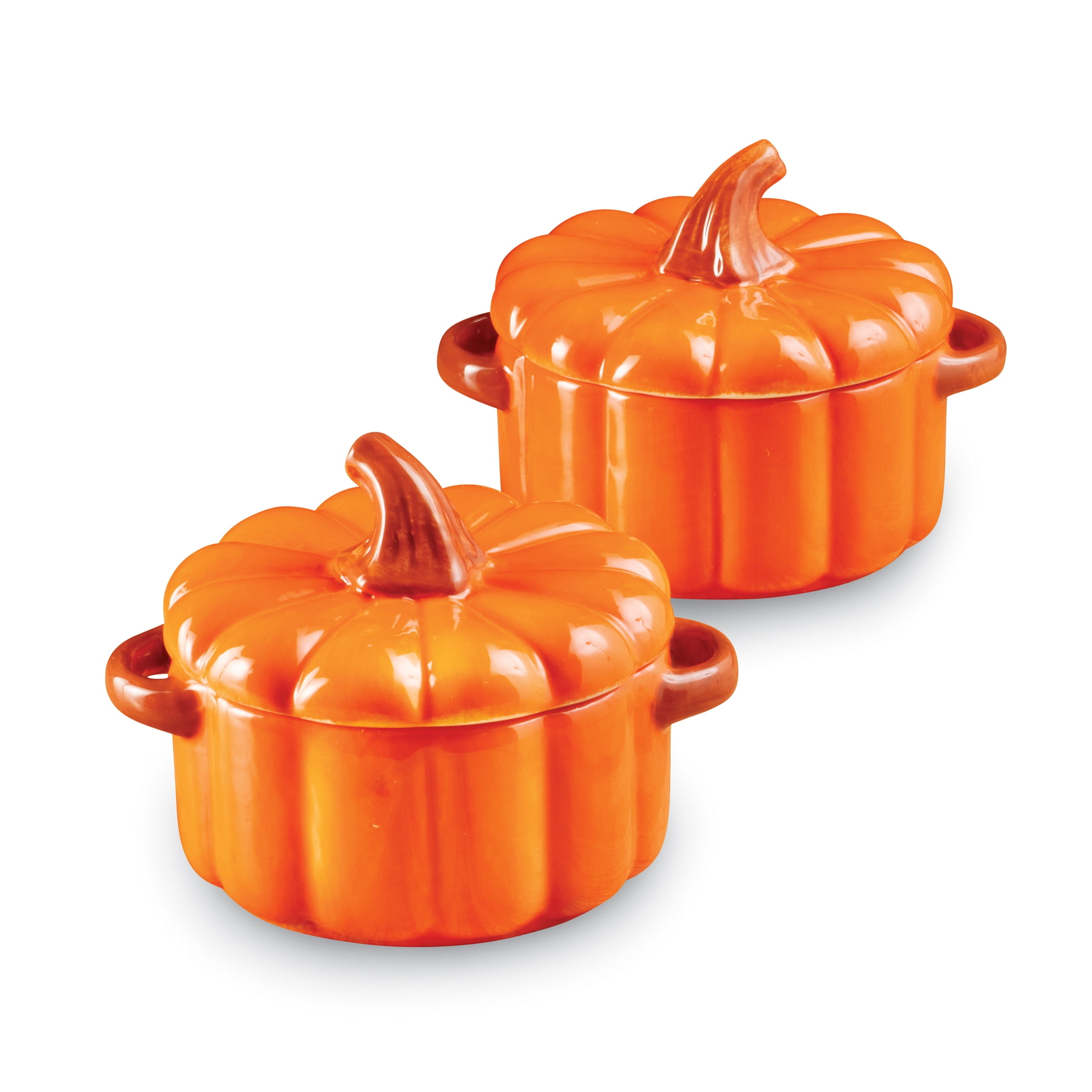 1pc Cute Pumpkin Shaped Double Ear Ceramic Soup Pot With Lid, Mini Fruit  Plate, Festival Gift