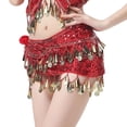 thumbnail image 3 of Pañuelo de cadera para danza del vientre, Pañuelo de cadera para mujer con faldas de monedas doradas para danza del vientre, rojo, 3 of 9
