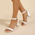thumbnail image 6 of Pmoiste Chunky Heels for Women Elegant Low Heel Pearl Sandals Ankle Strap Dressy Block Heeled Sandal White 8, 6 of 8