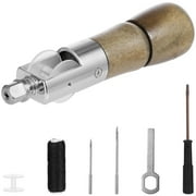 Leather Sewing Awl Kit, Hand Stitcher Tool with Wooden Handle, 2 Sizes Straight Needles, Black Waxed Thread, Bobbin, Wrench and Screwdriver for Leather Craft and Heavy Fabric Repair